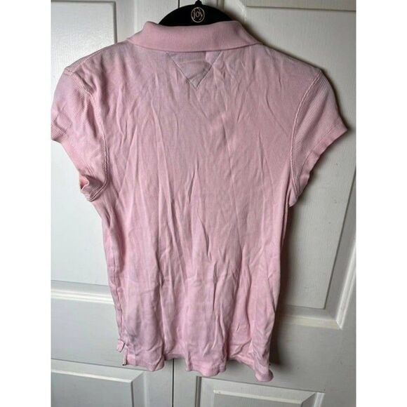Tommy Hilfiger Shirt Top Women's Large Pink Stretch Collared Short Sleeve Button - Picture 2 of 4